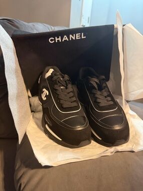 CHANEL Black Women's Athletic Logo Sneakers